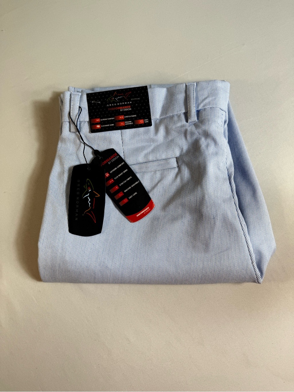 Greg Norman Performance Golf Pants 32x30 Blue White Stretch‎ NWT
